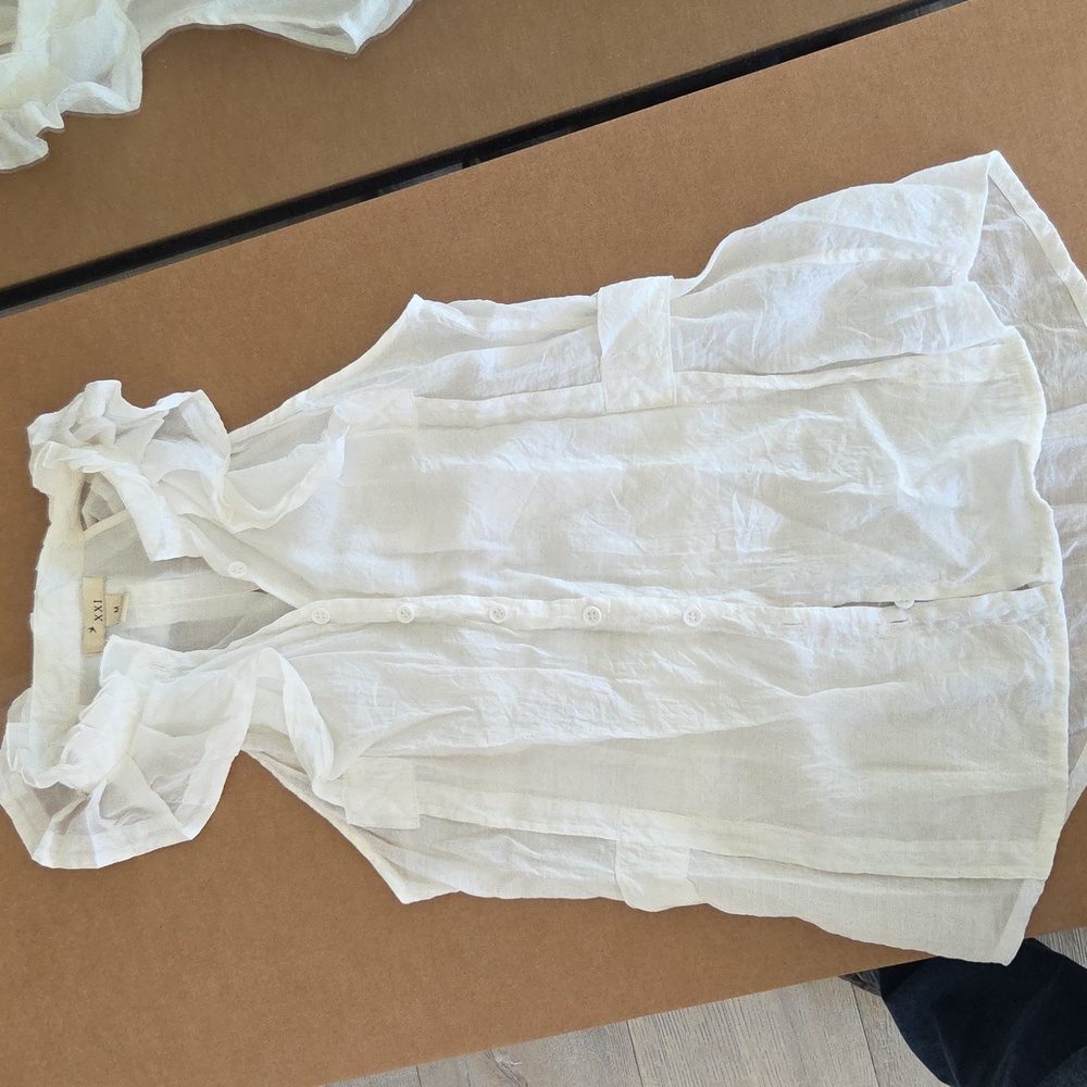 White Ruffled Button-Down Blouse - Picture 7 of 8